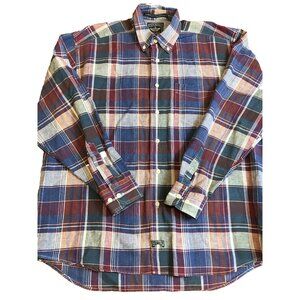 Dockers Authentics Plaid Button-Down Shirt Men's Med Cotton/Ramie/Linen Preppy